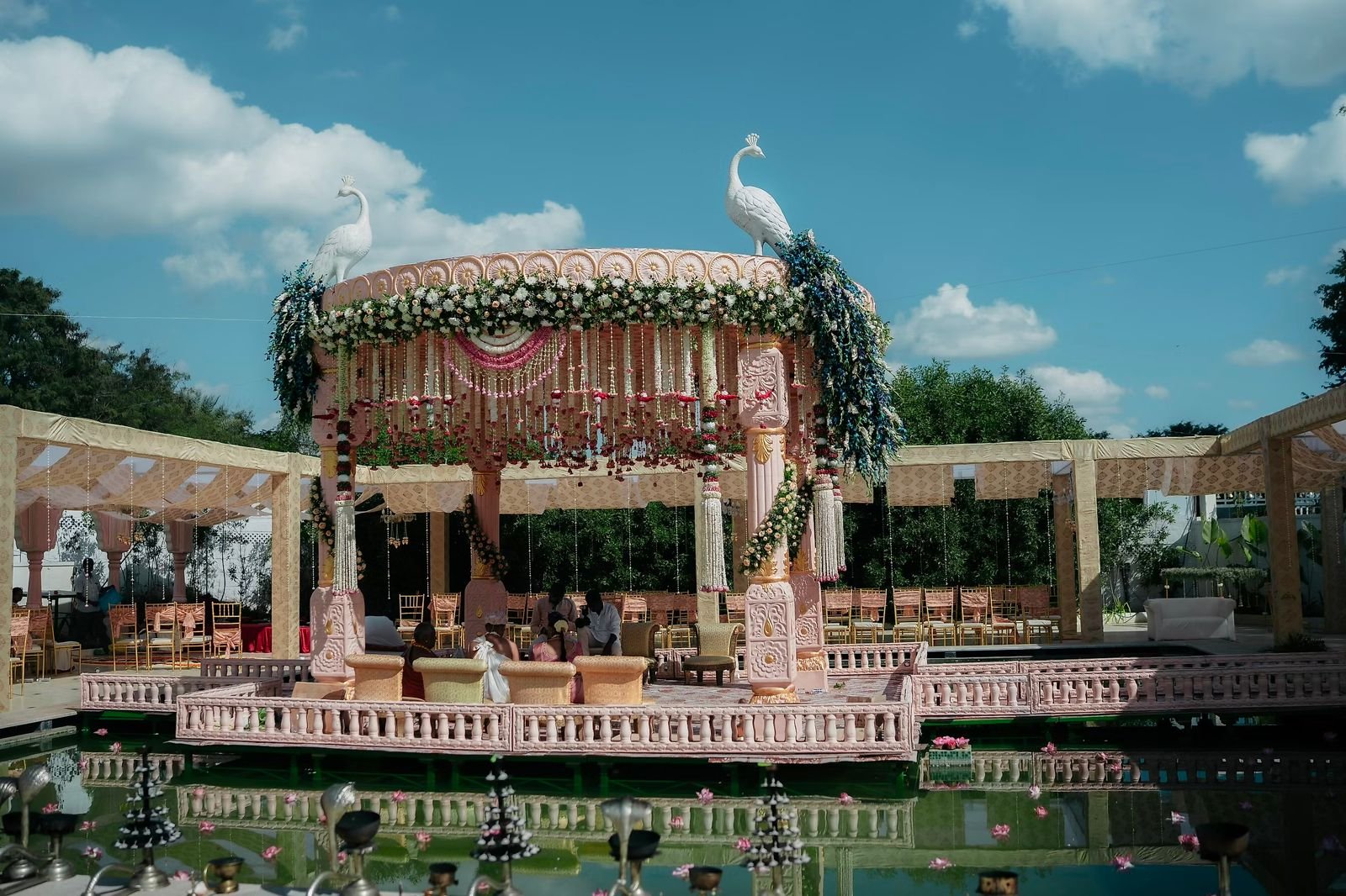 Ornate floral wedding mandap at a live Wedding Business School training venue